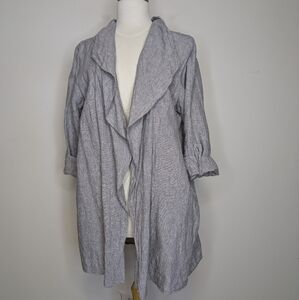 Blu No. 9 Linen Waterfall Cardigan Size XL Grey Pocketed Lagenlook